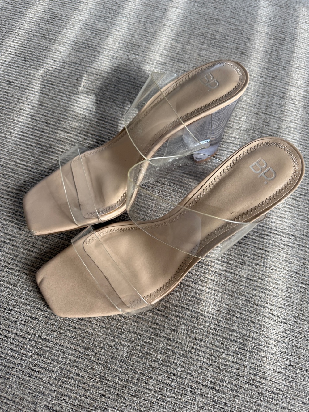 BP. Clear Block Heel Sandals Nude Square Toe Size 8